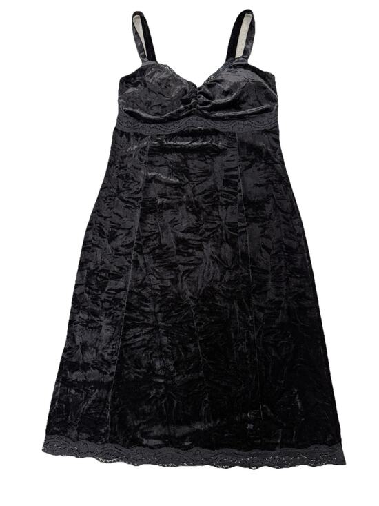 Divided Dresses & Skirts - Y2K Crushed Velvet Bodycon Mini Dress Black Lace Trim Sz 2 Slip Dress 90’s Goth